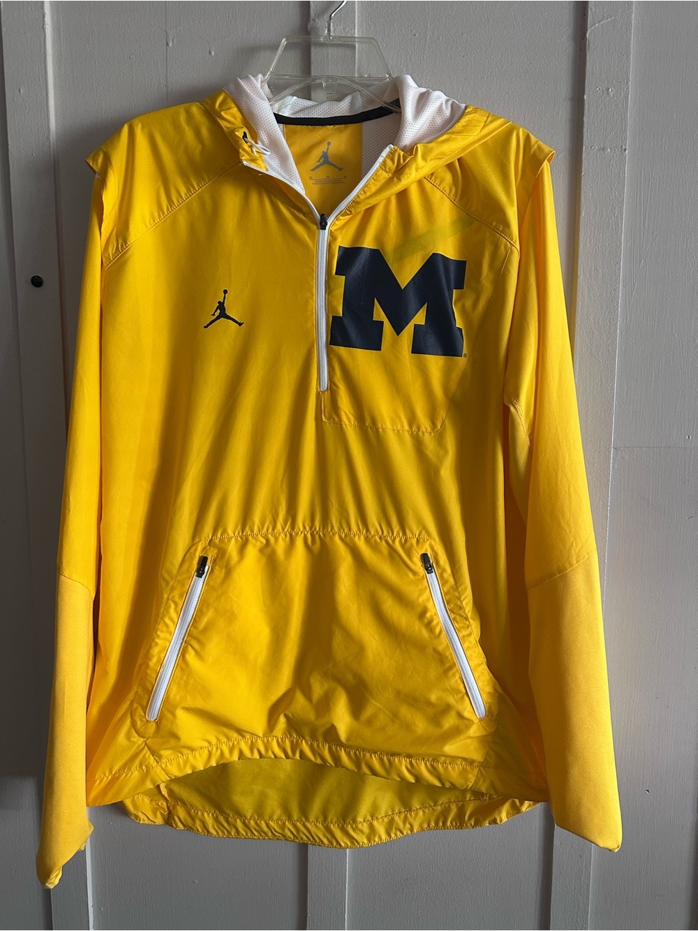 JORDAN · U of Michigan Yellow Pullover Hoodie with Navy 'M' and Air Jordan logo